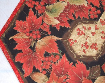 Autumn Leaves Table Runner: Red-Orange, Metallic Gold (36x21")