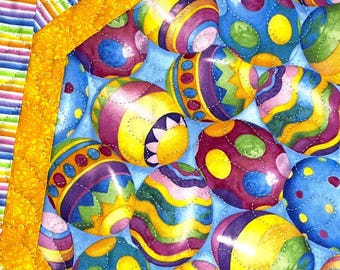 Colorful Large Easter Eggs Octagon Table Topper/Reversible/Shady Spring Quilts
