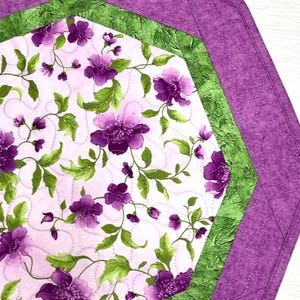 Magenta Floral Octagon Table Topper/Reversible/Shady Spring Quilts