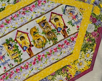 Garden Fairies and Birdhouses Table Runner/Reversible/Shady Spring Quilts