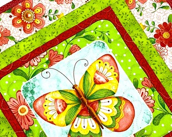 Bright Butterfly Floral Table Topper/Reversible/Shady Spring Quilts