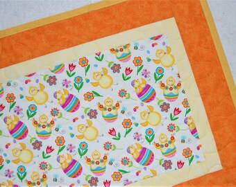 Easter Chicks Table Runner: Spring Floral Quilted Decor (16" x 29")