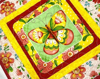 Bright and Bold Butterfly Floral Table Topper/Reversible/Shady Spring Quilts
