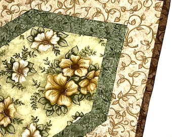 Earthtone Pointed Floral Table Runner/Reversible/Shady Spring Quilts