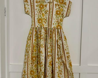 Floral Cotton Boxy Smock Dress, Vintage Fabric, Size 8
