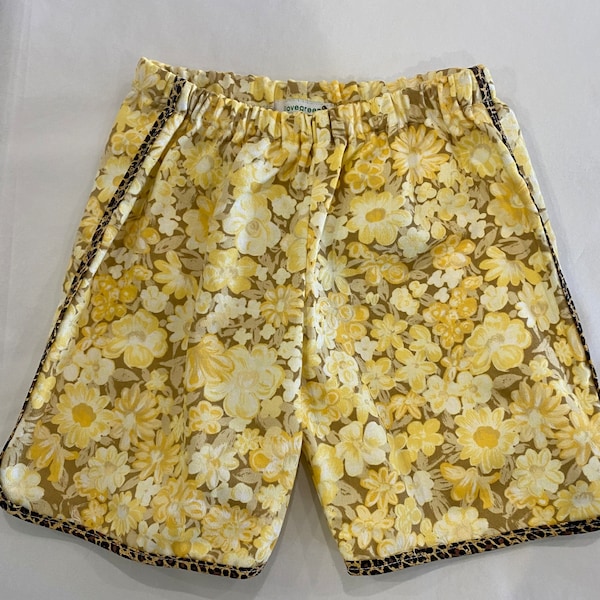 Size 1-2, 3-4 kids shorts / unisex shorts / soft flower print with leopard skin trim /retro board shorts