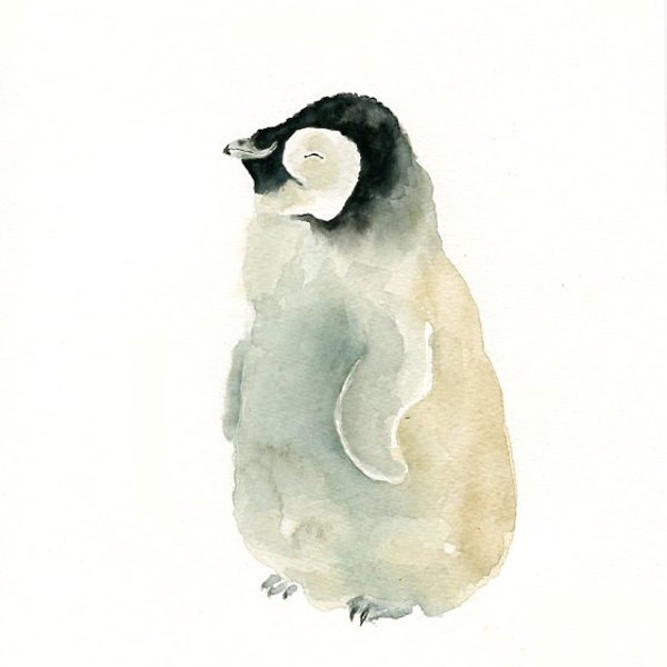 BABY PENGUIN  Original watercolor painting 8x10inch (vertical orientation)