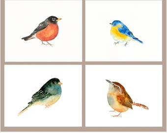 Set of 4 Original Watercolor Bird Paintings | 8x10inch Nature Wall Art