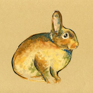 BUNNY  Animal art Original pastel oil on sand drawing paper 8x10inch