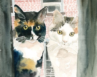 Custom couple pet  Original watercolor painting 8x10inch