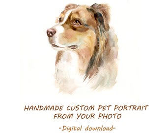 Custom watercolor pet portrait: Dog original watercolor painting