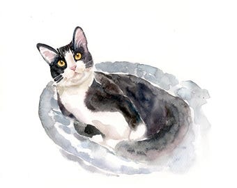 Custom  Cat Portrait, Hand Painted Pet Memorial Gift