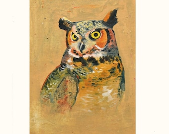 Original oil Painting, Great owl artwork, Whimsical animal Wall Art