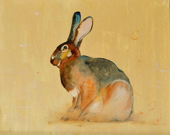 Original bunny oil Painting ,  Whimsical animal Wall Art