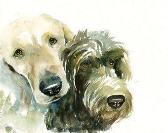 Custom couple pet portrait, Original, Custom dog portrait, Pet portrait, Custom pet painting, watercolor painting 8X10inch