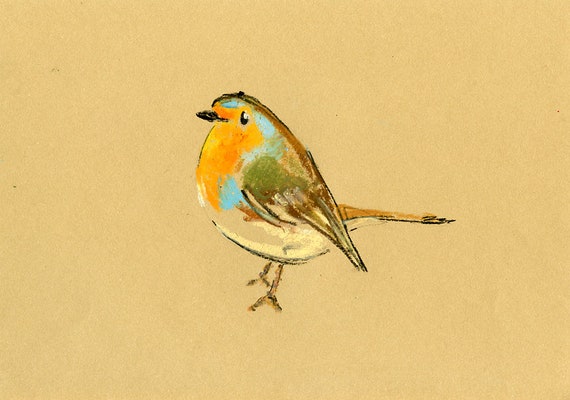 鳥のパステル画 パステル画 鳥 コマドリ 動物画 鳥の絵 オリジナルパステル油彩画 砂絵