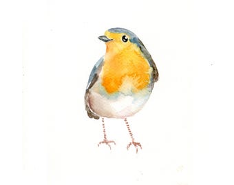Robin bird Original watercolor painting 5x7inch