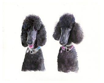 Retrato de mascota en acuarela personalizado, pintura conmemorativa de perro, pintura de dos perros