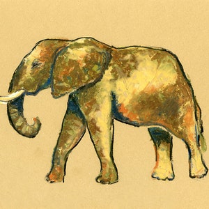 ELEPHANT Animal art Original pastel oil on sand drawing paper 8x10inch