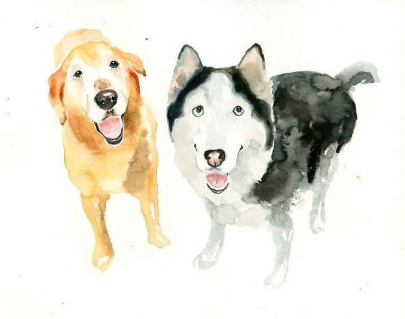 Custom couple pet,pet portrait painting, dog portrait, Custom pet painting,Custom dog portrait, Original watercolor painting 8X10inch image 4