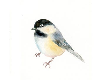 Chickadee bird Original watercolor painting 5x7inch