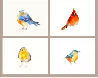 Set of 4 Original Watercolor Bird Paintings | 8x10inch Nature Wall Art