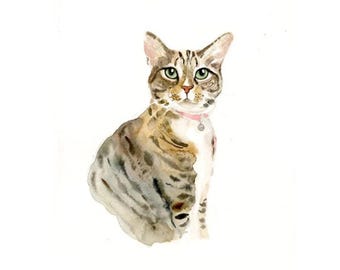 Custom watercolor pet portrait: Cat memorial painting 8x10inch
