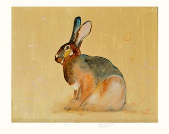 Original oil Painting, Bunny handmade artwork, Whimsical animal Wall Art