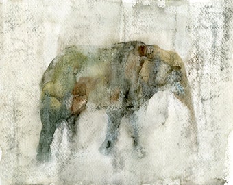 Elephant, Animal art Original watercolor painting 10x8inch