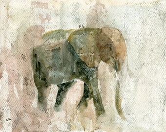 Elephant, Animal art Original watercolor painting 10x8inch