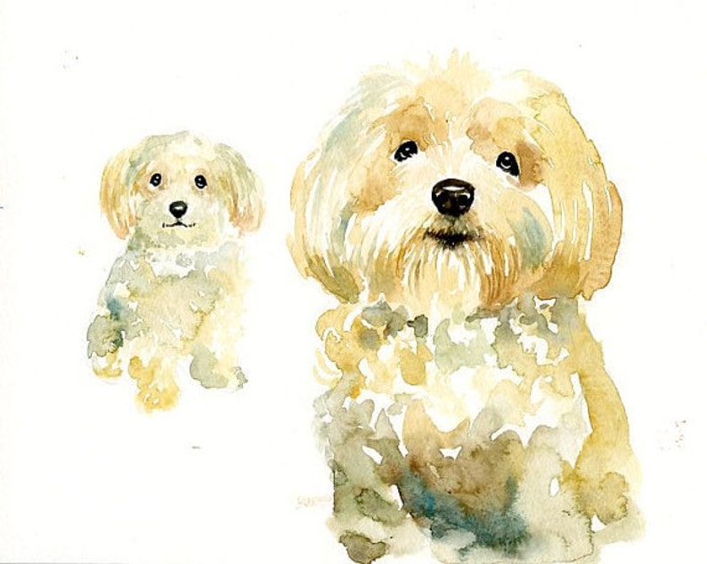 Custom couple portrait Watercolor pet portrait dog portrait Custom pet painting Custom dog portrait Original watercolor painting 8x10inch image 1