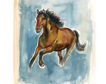 Original horse Watercolor Painting, Woodland Nursery Wall Art, Original Farm Animal Art