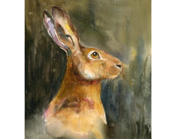 Original Jackrabbit Watercolor Painting, Woodland Nursery Wall Art, Original Forest Animal Art
