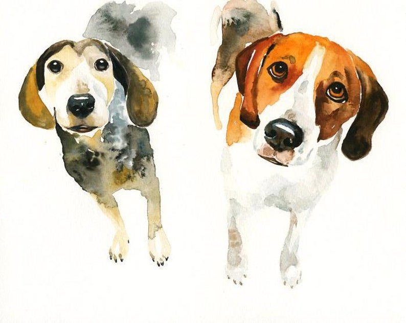 Custom couple pet,pet portrait painting, dog portrait, Custom pet painting,Custom dog portrait, Original watercolor painting 8X10inch image 5