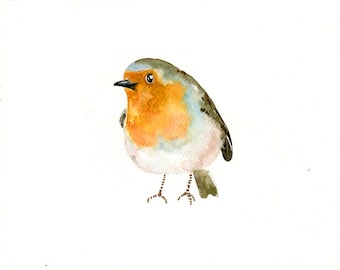 Robin, Animal watercolor, Original watercolor painting, bird art, 10x8inch