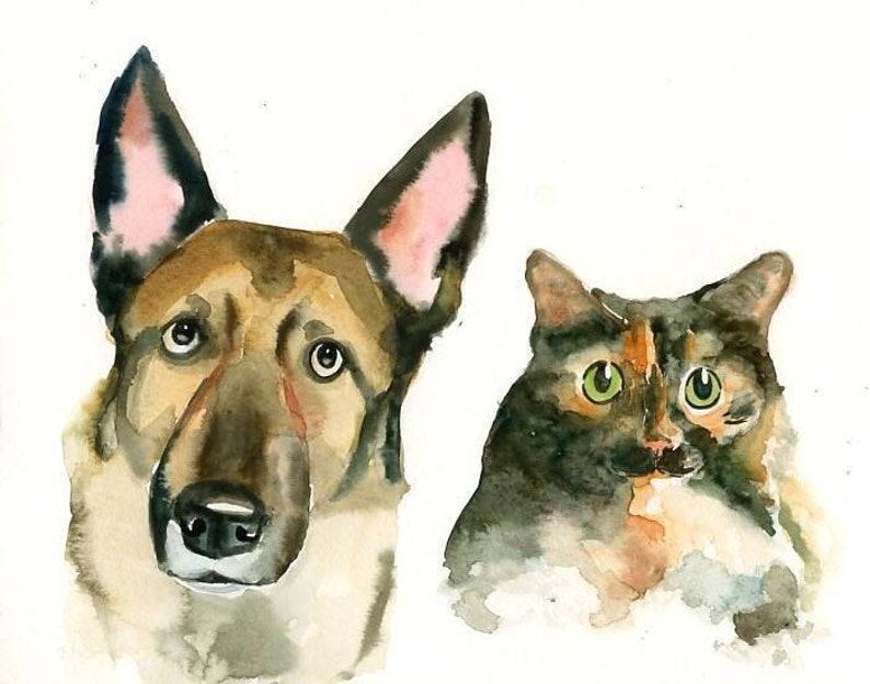 Custom couple pet,pet portrait painting, dog portrait, Custom pet painting,Custom dog portrait, Original watercolor painting 8X10inch image 1
