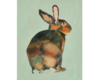 Original oil Painting, Bunny Handmade artwork, Whimsical animal Wall Art