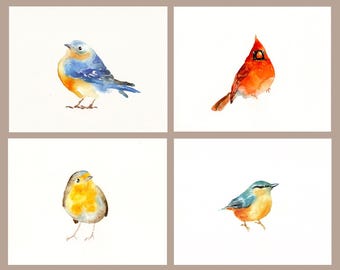 Custom of your 4 favorite bird, Nursery art, Animal watercolor, Original watercolor painting, 10x8inch