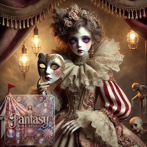 Set da ballo in maschera Dark Doll – Pierrot e bambola Fantasy Art + Invito segreto | Limitato a 30 download