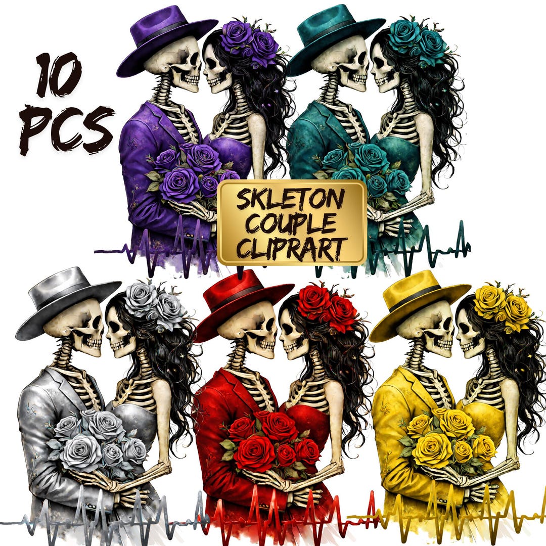 Skeleton Couple Clipart Bundle Png,gothic Love Skull Couple,dark ...