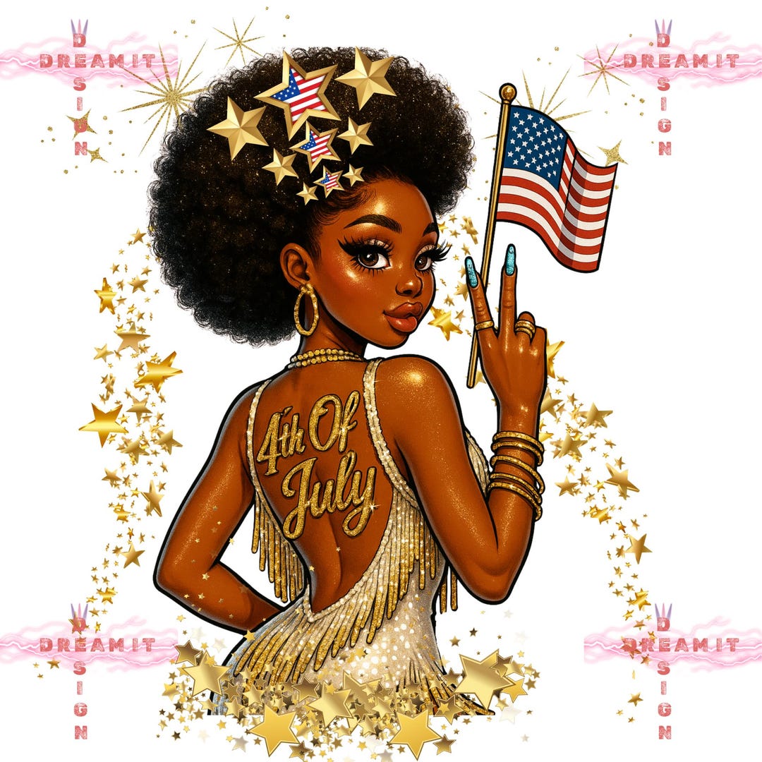 July Lady Afro Glam 4th of July Png,black Girl Magic Patriotic Sublimation ...