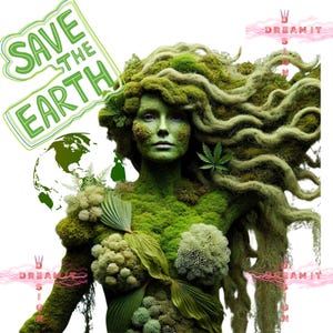 Salva la Terra Eco-Friendly Green Goddess PNG, Arte della natura sostenibile, Design eco-attivista, Download digitale per la giornata della Terra, Il pianeta PNG,