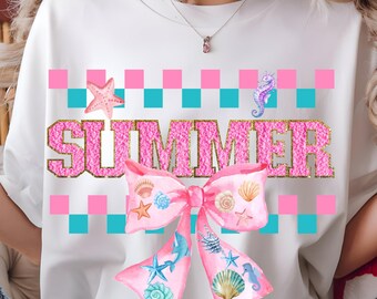 Summer Coquette Bow PNG, Glitter Ocean Shell Clipart, Pink Mermaid Aesthetic Sublimation, Beach Girl Summer Shirt Design,POD&Commercial Use
