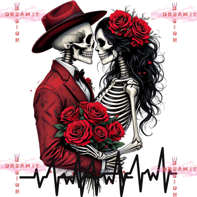 Romantic Skeleton Couple Png,gothic Valentine’s Day Clipart,day of the ...