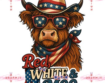 Vaca patriótica de las Tierras Altas PNG: Clipart del 4 de julio (Descarga digital 4000x4000 PX)