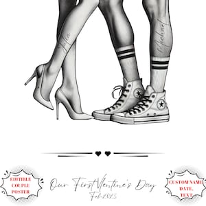 Personalisiertes Paar Poster, bearbeitbare Valentinstag Kunst, benutzerdefinierter Name, Datum, Text, druckbares Poster, anpassbare Wandkunst, perfektes Geschenk für Liebhaber