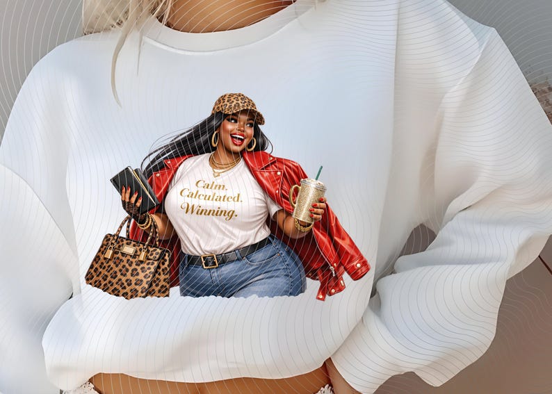 Curvy Leopard Luxe CEO Planner,Black Girl Boss Lady Clipart,Plus Size Woman, Wealth Era Aesthetic,Goodnotes sticker,African American png image 12