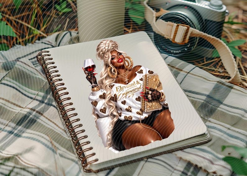Curvy Leopard Luxe CEO Planner,Black Girl Boss Lady Clipart,Plus Size Woman, Wealth Era Aesthetic,Goodnotes sticker,African American png image 10