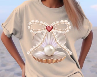 Coquette Seashell Bow PNG: Retro Summer Clipart (Digital Download, 4000x4000 PX, 300 DPI)