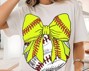 Softball Bow PNG: Yellow & Red Stitched Design (Commercial Use, Digital Download 4000x4000px )